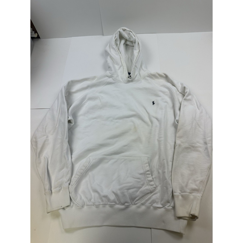 Vintage 90s Polo Ralph Lauren White Hoodie XL Heavyweight Cotton Distressed
